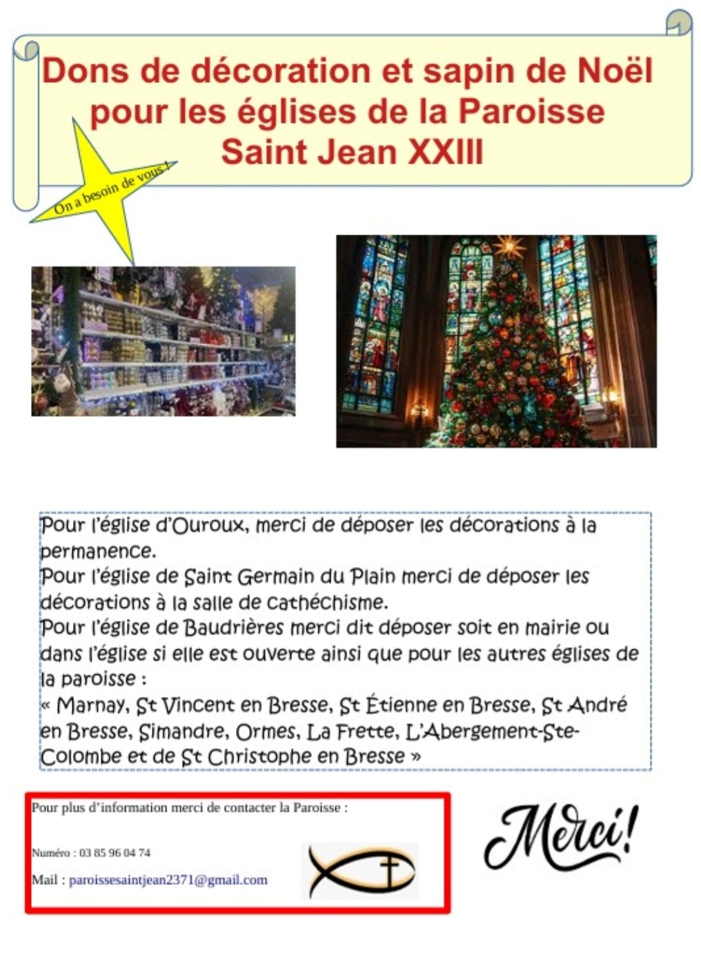 Don de décorations Paroisse