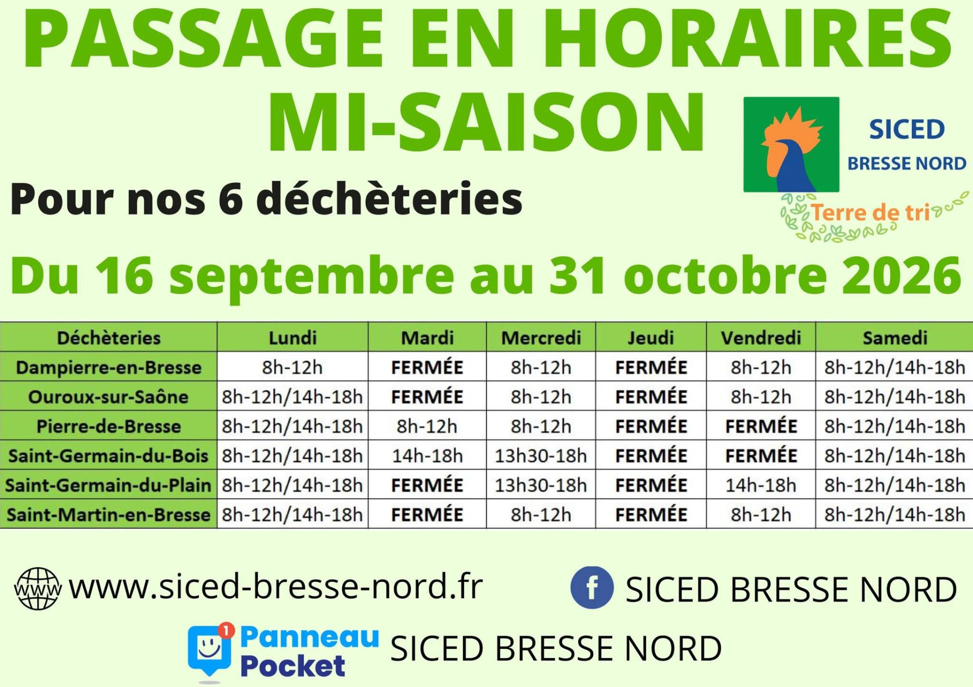horaires déchetterie